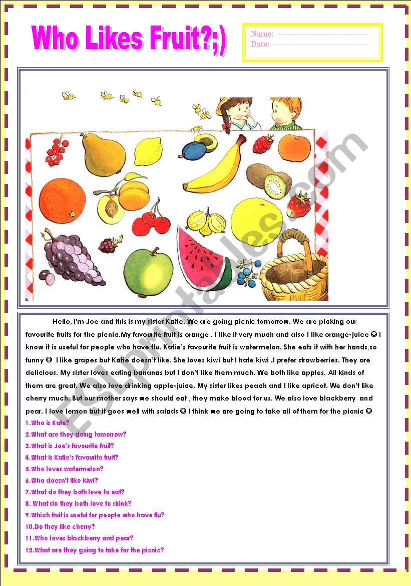 WHO LIKES FRUIT??? [FRUIT AND HATE/LOVE/DISLIKE]SIMPLE PRESENT TENSE